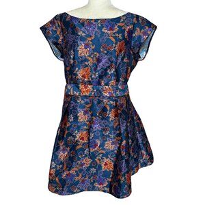 eShakti Floral Dupioni Fit Flare Mini Dress Plus 2X Cap Sleeve Wedding